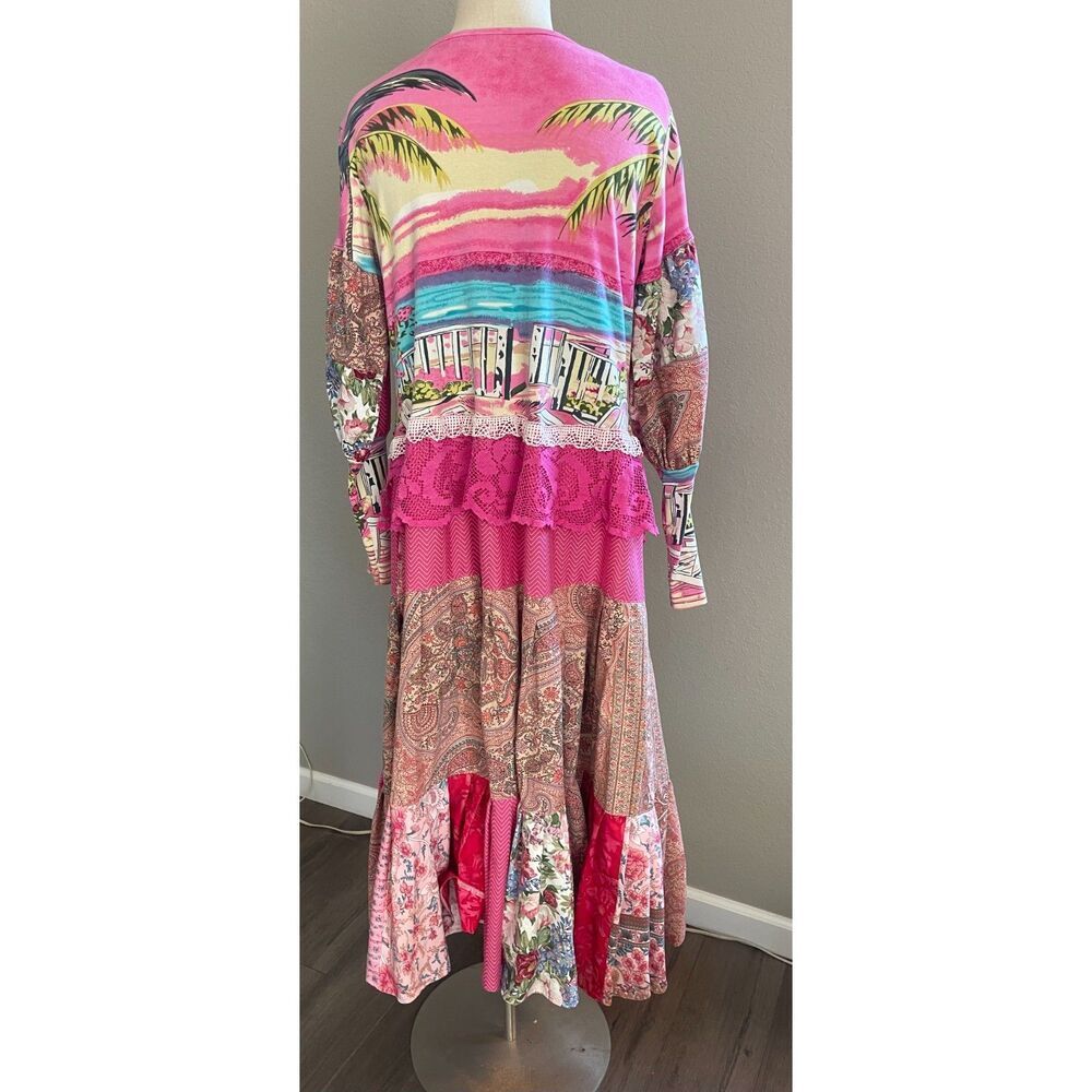 Upcycled Pink Boho shabby chic maxi dress with mutton chop sleeves Size M-L - Picture 2 of 5